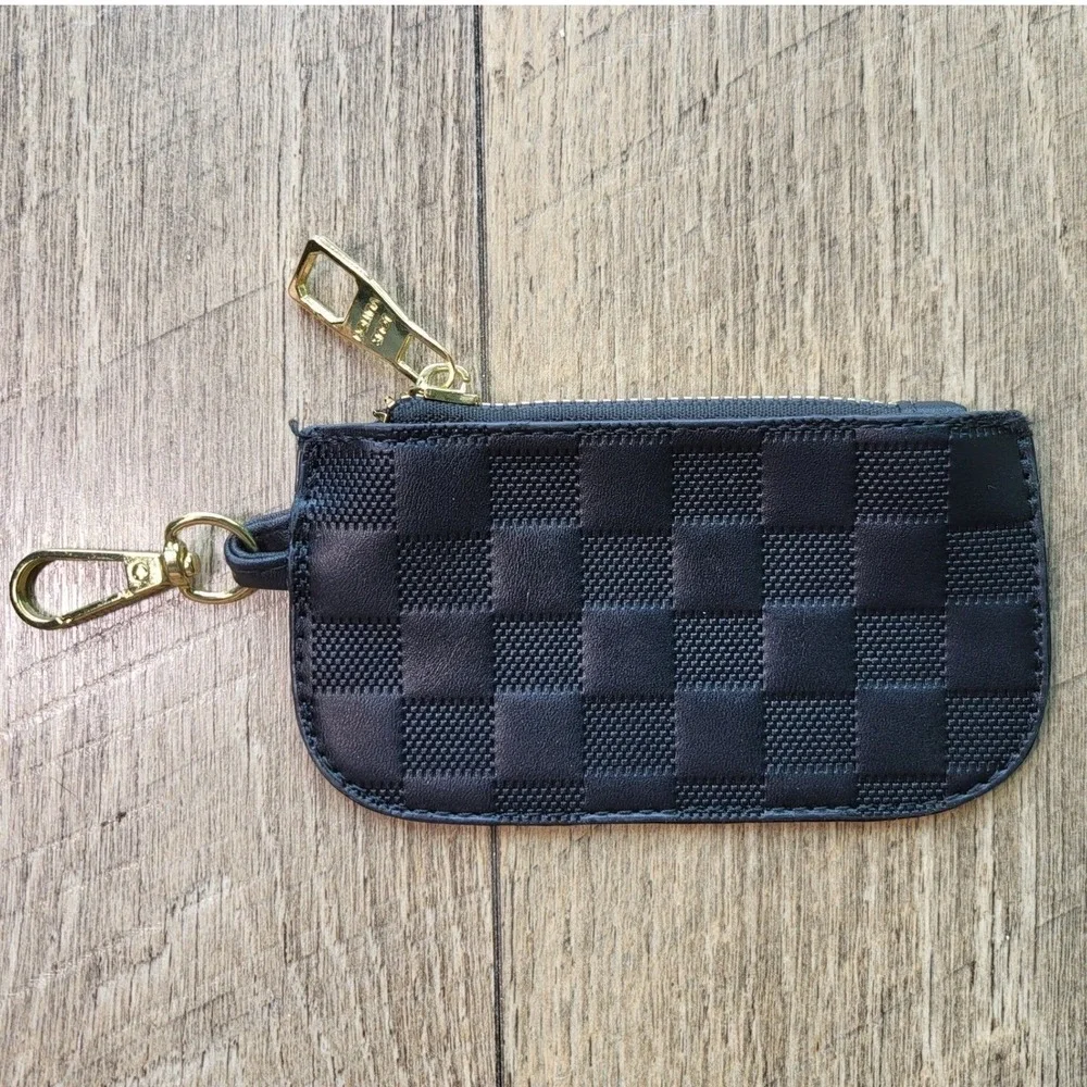LV Style Damier Infini Key Pouch Onyx Black Leather Wallet Style N62658